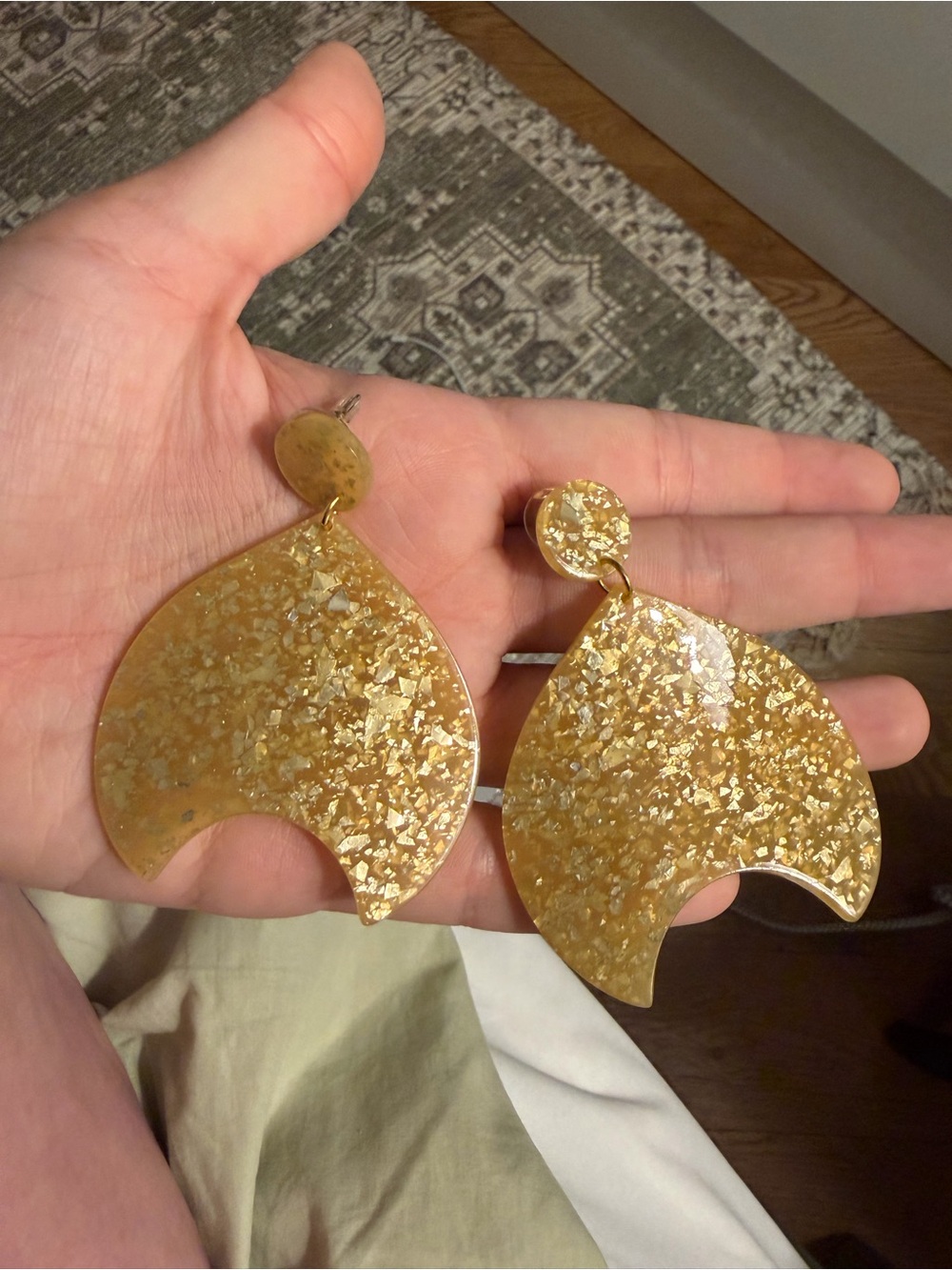 Gold Flake Statement Drop Earrings - Unbranded